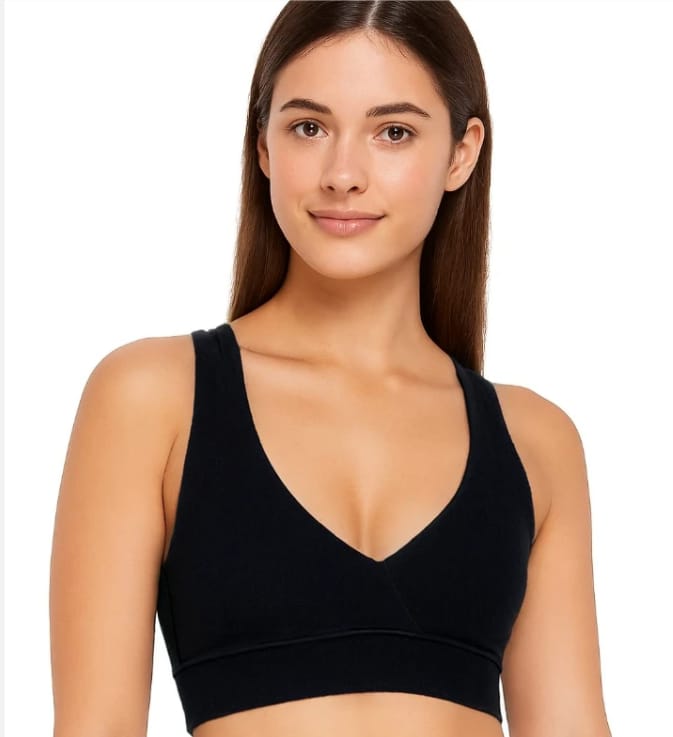 Soft 100% Cotton Black Bra with Detachable Pads for Women