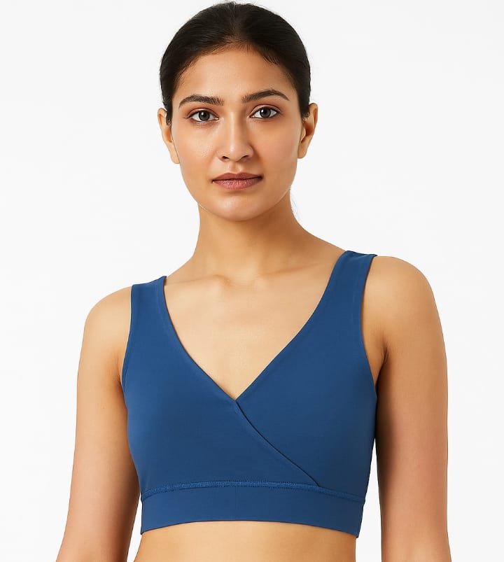 Soft 100% Cotton Blue Bra with Detachable Pads for Women
